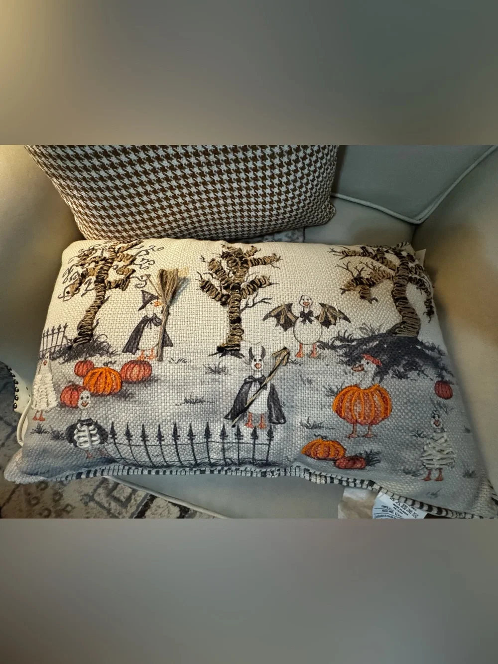 Halloween Embroidered Decorative Goose With Costumes Throw Pillow